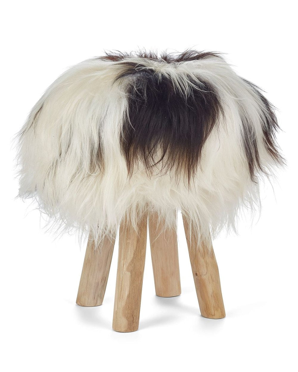 Theo stool with a spotted Icelandic long hair cover