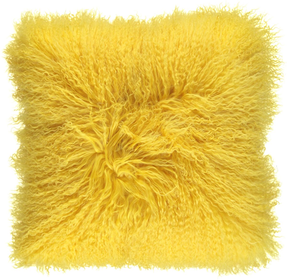 Sheepskin Cushion | Tibet | 16x16 in Mustard Yellow