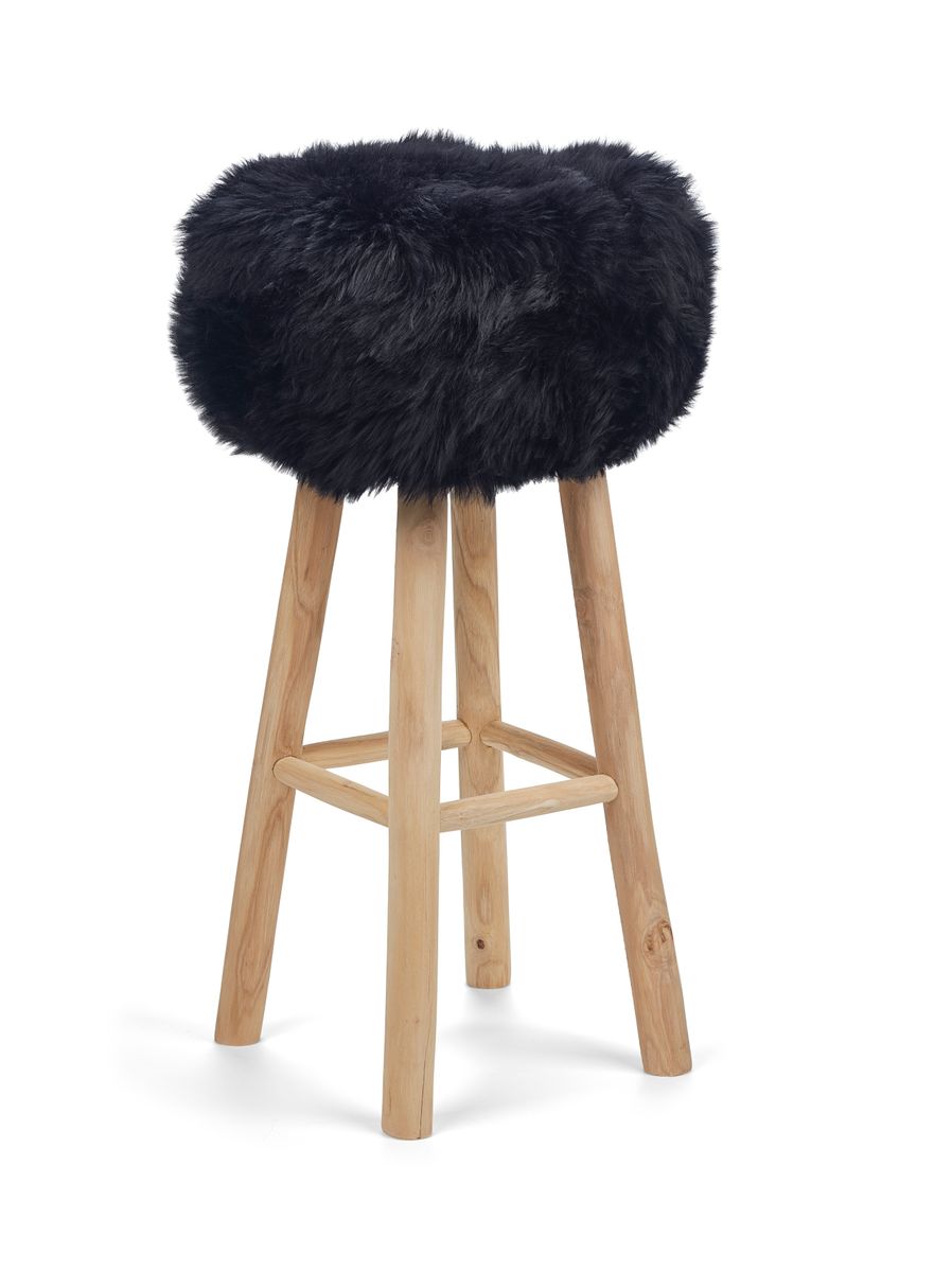 Long Wool Stool Cover Black