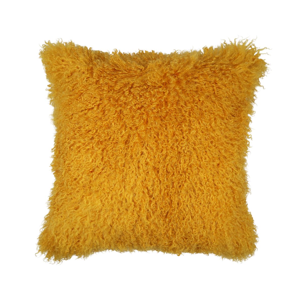 Sheepskin Cushion | Tibet | 20x20 in Mustard Yellow
