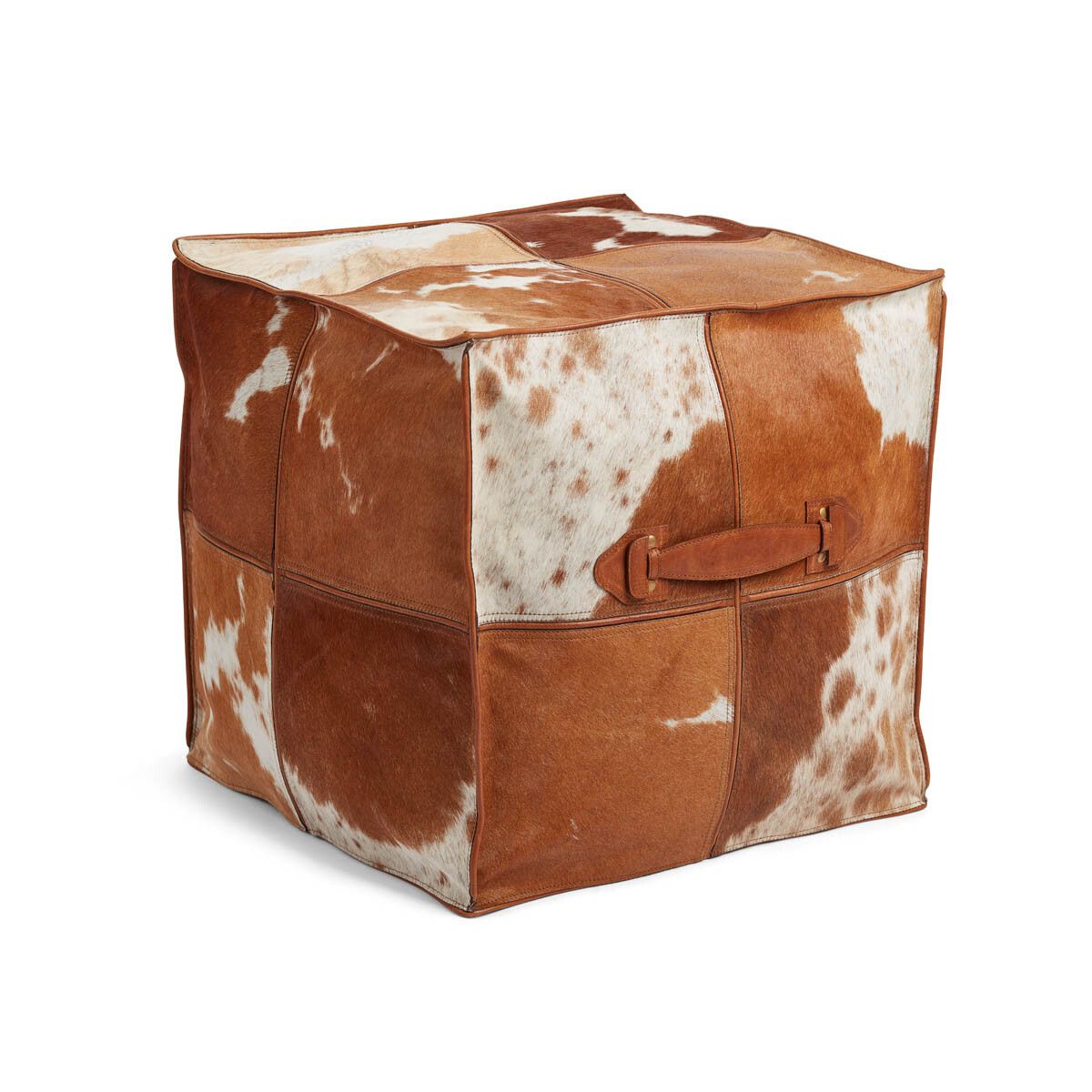 Calf Leather Pouf W/handle | Square |18x18x18 in Jersey