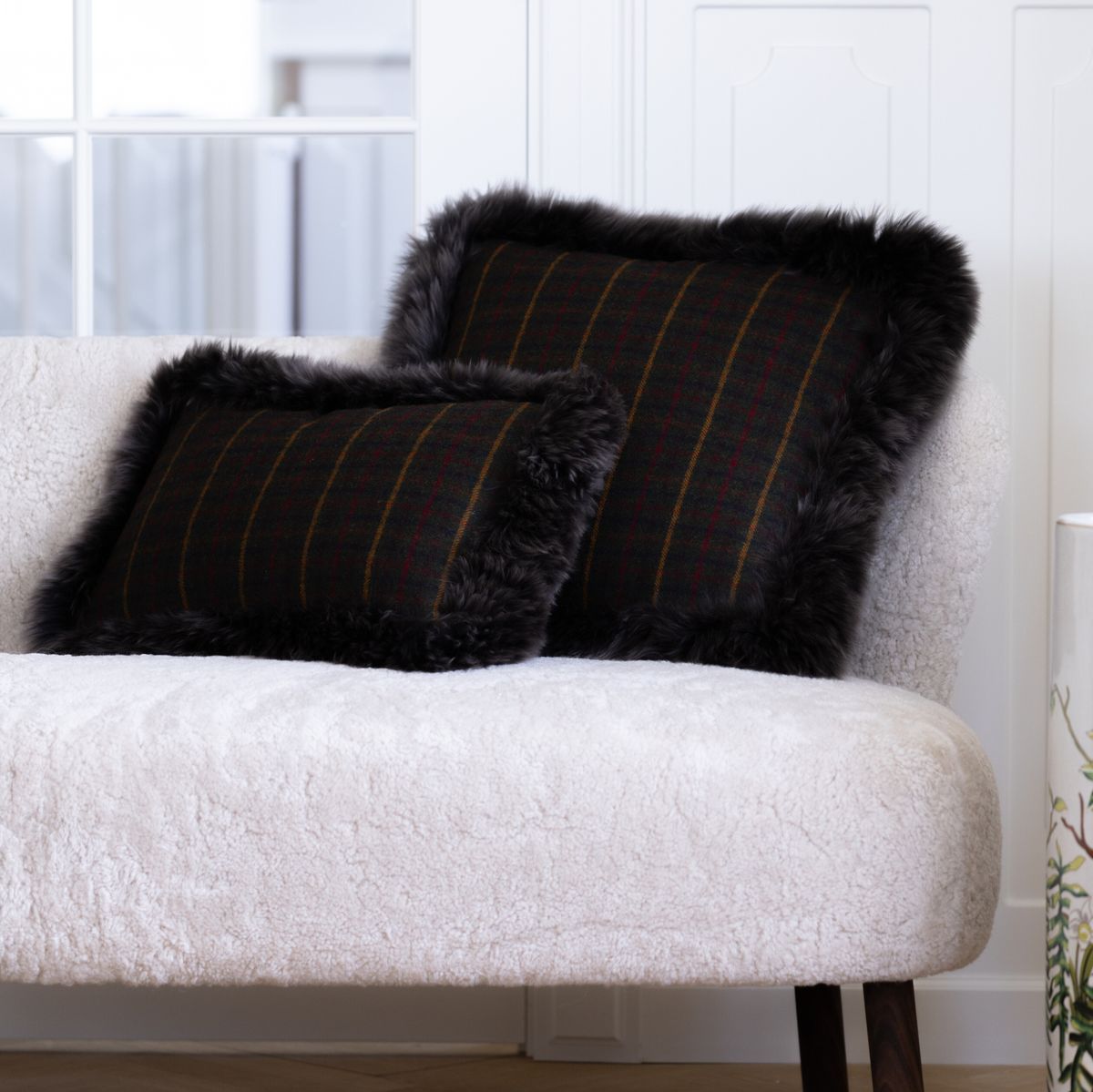 Wool Cushion Rectangular | Doublesided | LW trim | 13x20 in Cocoa-Dark Brown/Taupe