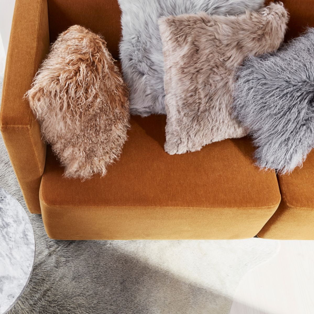 Curly Sheepskin Cushion | Doublesided | 22x22 in | 16x16 in Arctic Sunrise