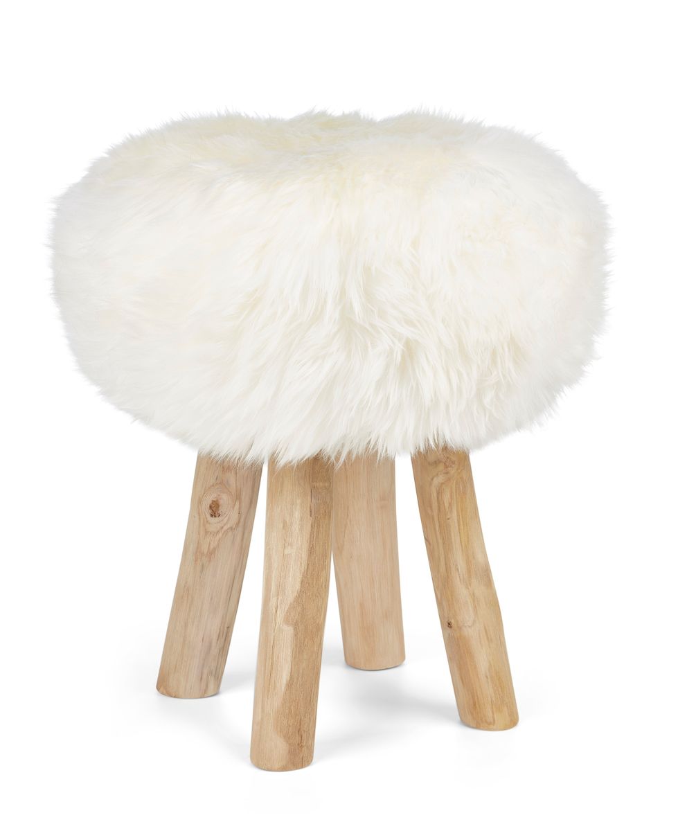 Long Wool Stool Cover Ivory