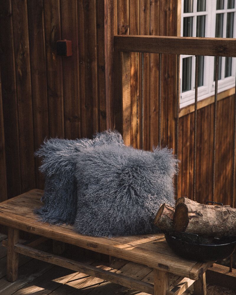 Sheepskin Cushion | Tibet | 16x16 in Steel