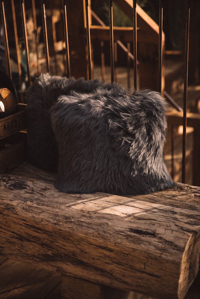 Sheepskin Cushion | Long Wool | New Zealand | 16x16 in Walnut