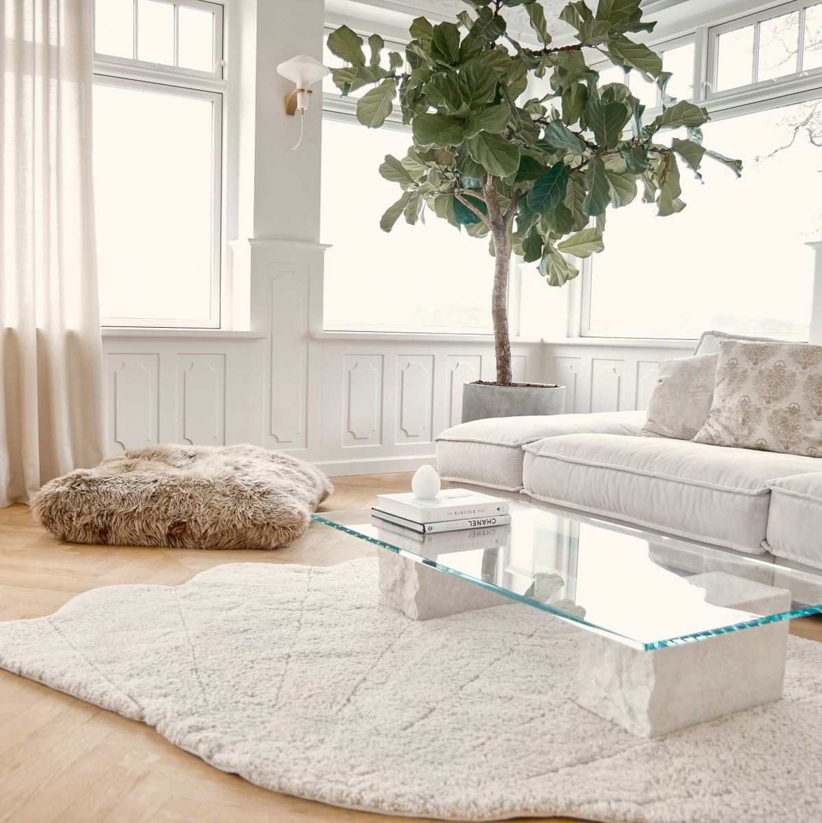 Short Wool Curly Sheepskin Shell Design Rug | 83x59 in Anthracite