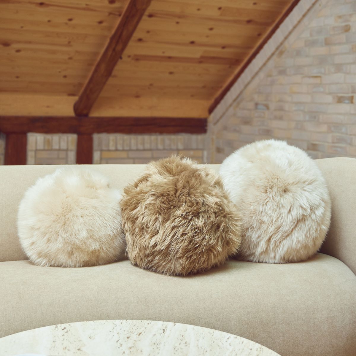 Angelite Cushion | D10 in | D12 in | D14 in | Long Wool Black