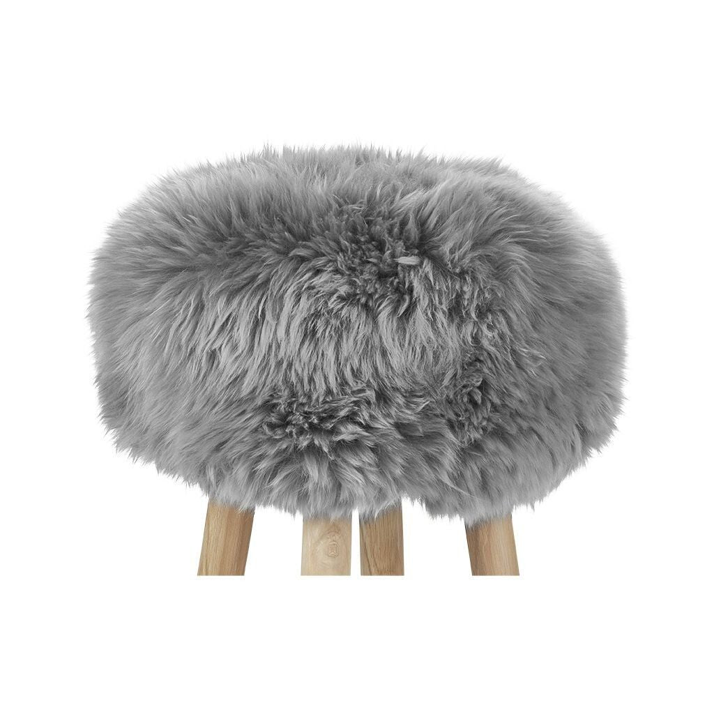Long Wool Stool Cover Light Grey