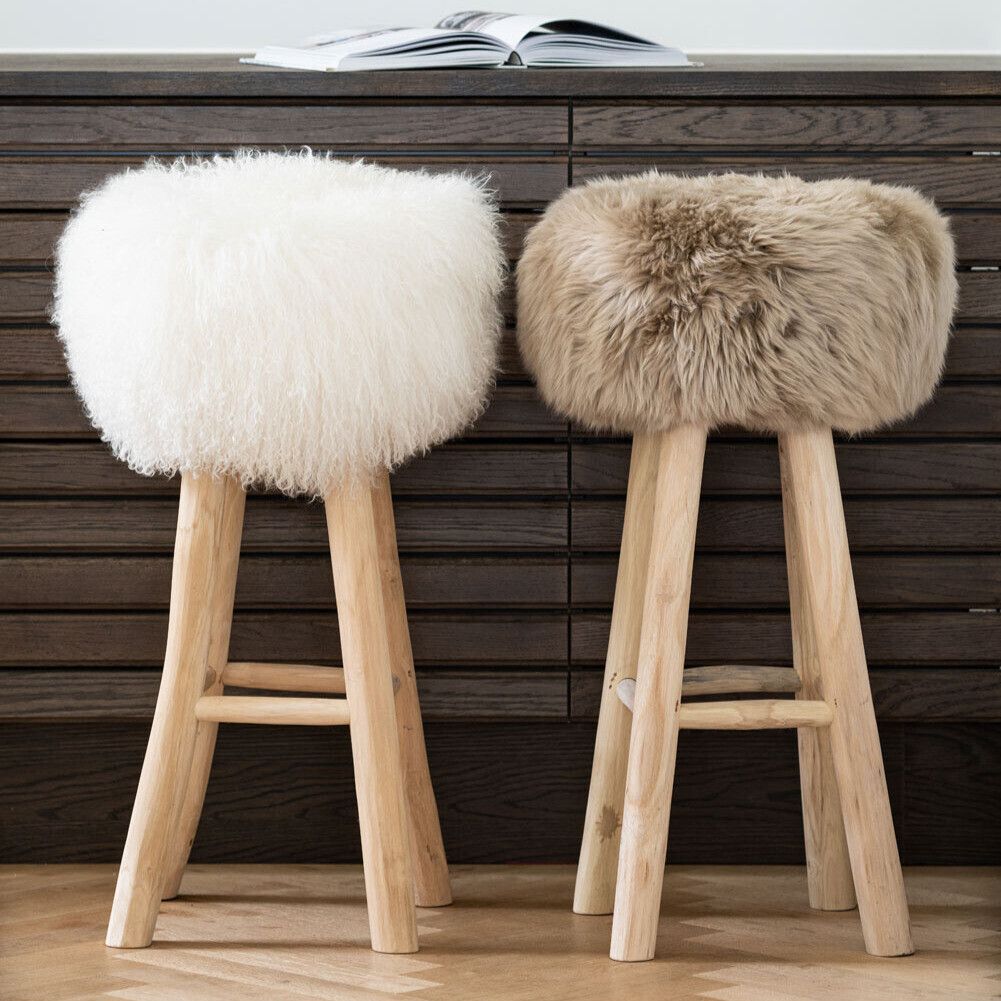 Theo Bar Stool + Cover | Oak Legs | New Zealand Sheepskin Walnut