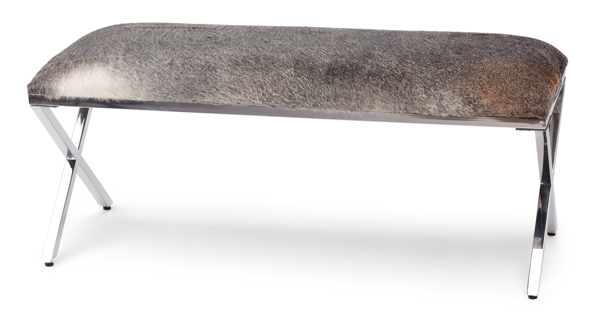 Bench Of Cow Hide | 43x18x18 in Natural Grey