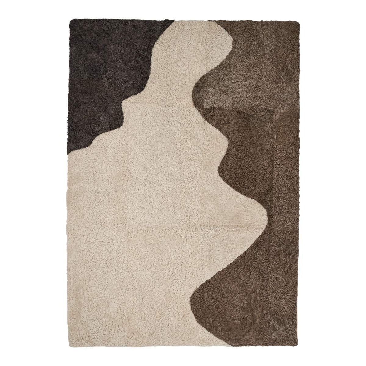 Short Wool Curly Sheepskin River Design Rug Anthracite/Pearl/Taupe / 79x59 in