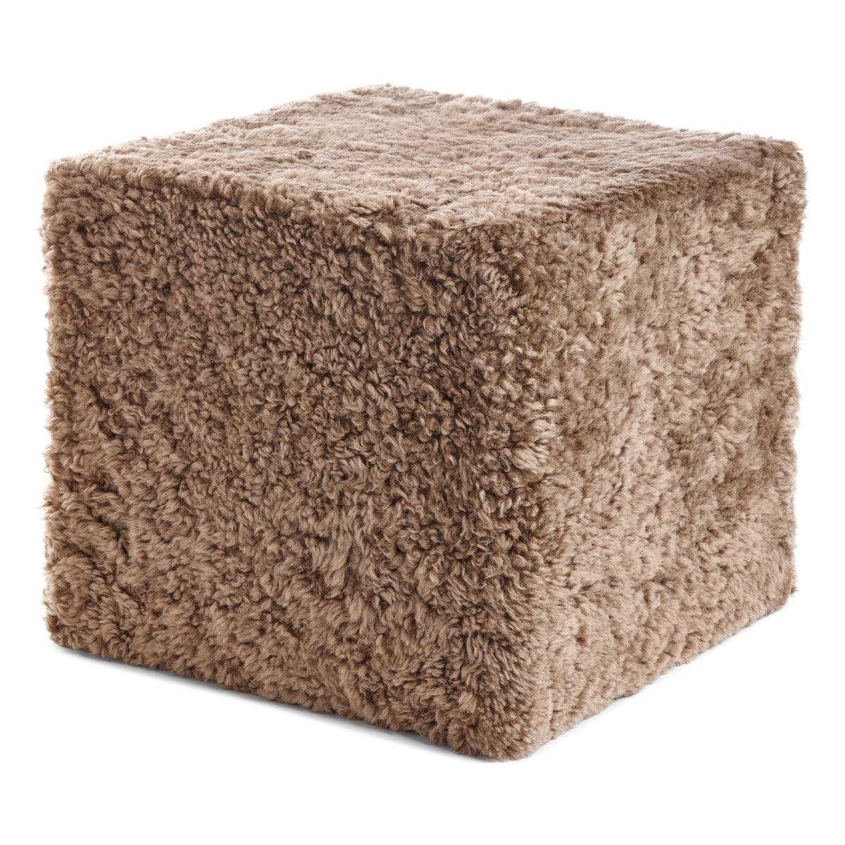 Short Wool Curly Sheepskin Pouf Taupe
