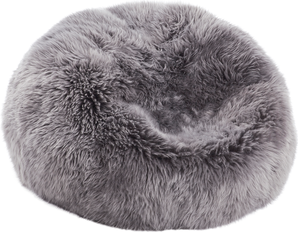 Round Sheepskin Bean Bag | Long Wool | Medium | Large Light Grey / D29x29 in