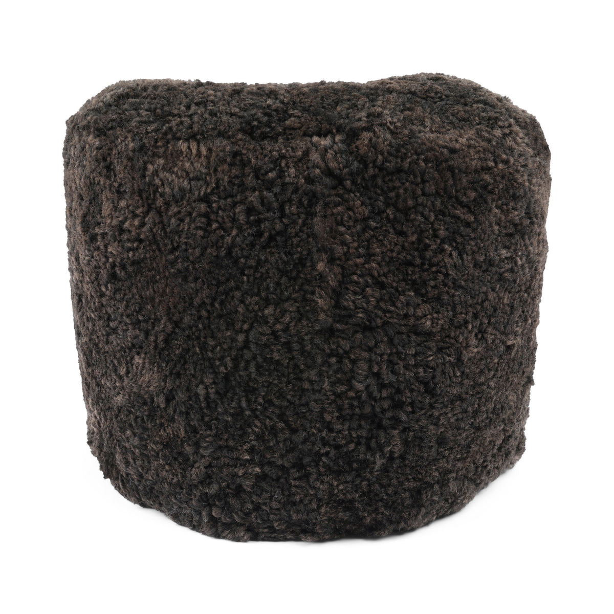 Short Wool Curly Sheepskin Pouf Chocolate