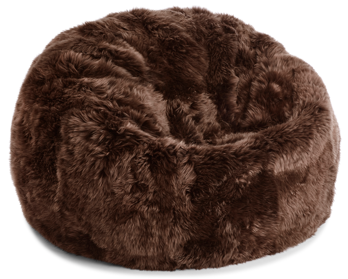 Round Sheepskin Bean Bag | Long Wool | Medium | Large Chocolate / D37x36 in