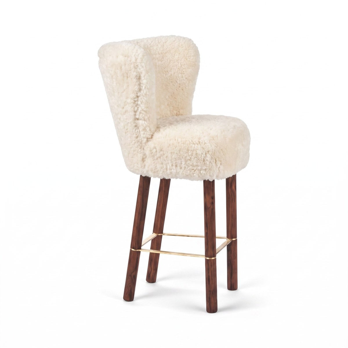 Emilia Bar Stool Ivory / Walnut Legs w. Brass Frame