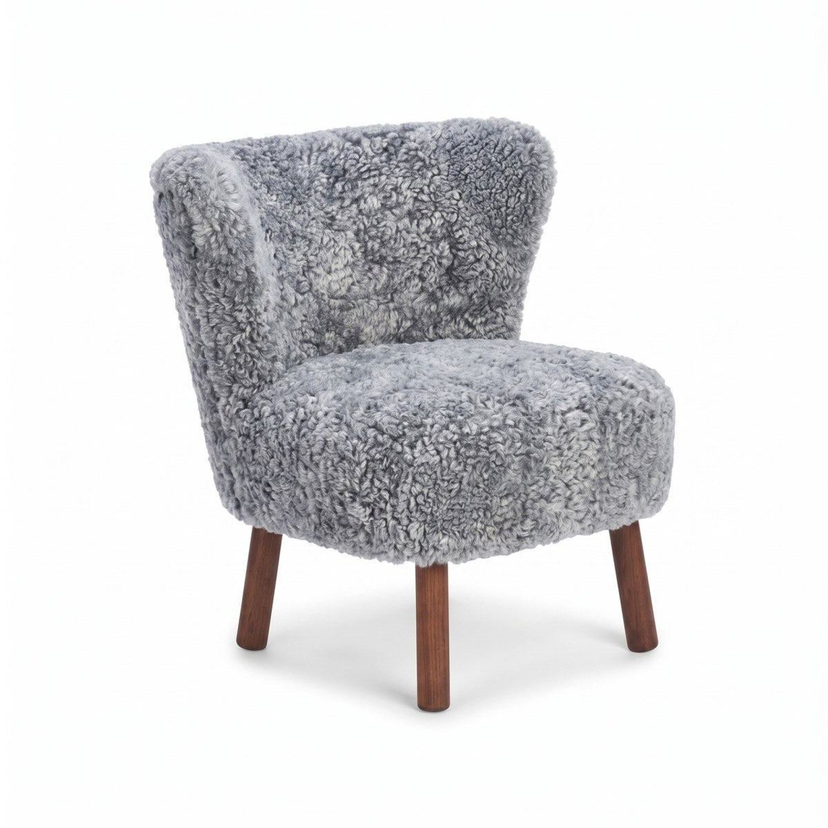 Emily Lounge Chair | Short Wool Light Grey / Walnut Legs