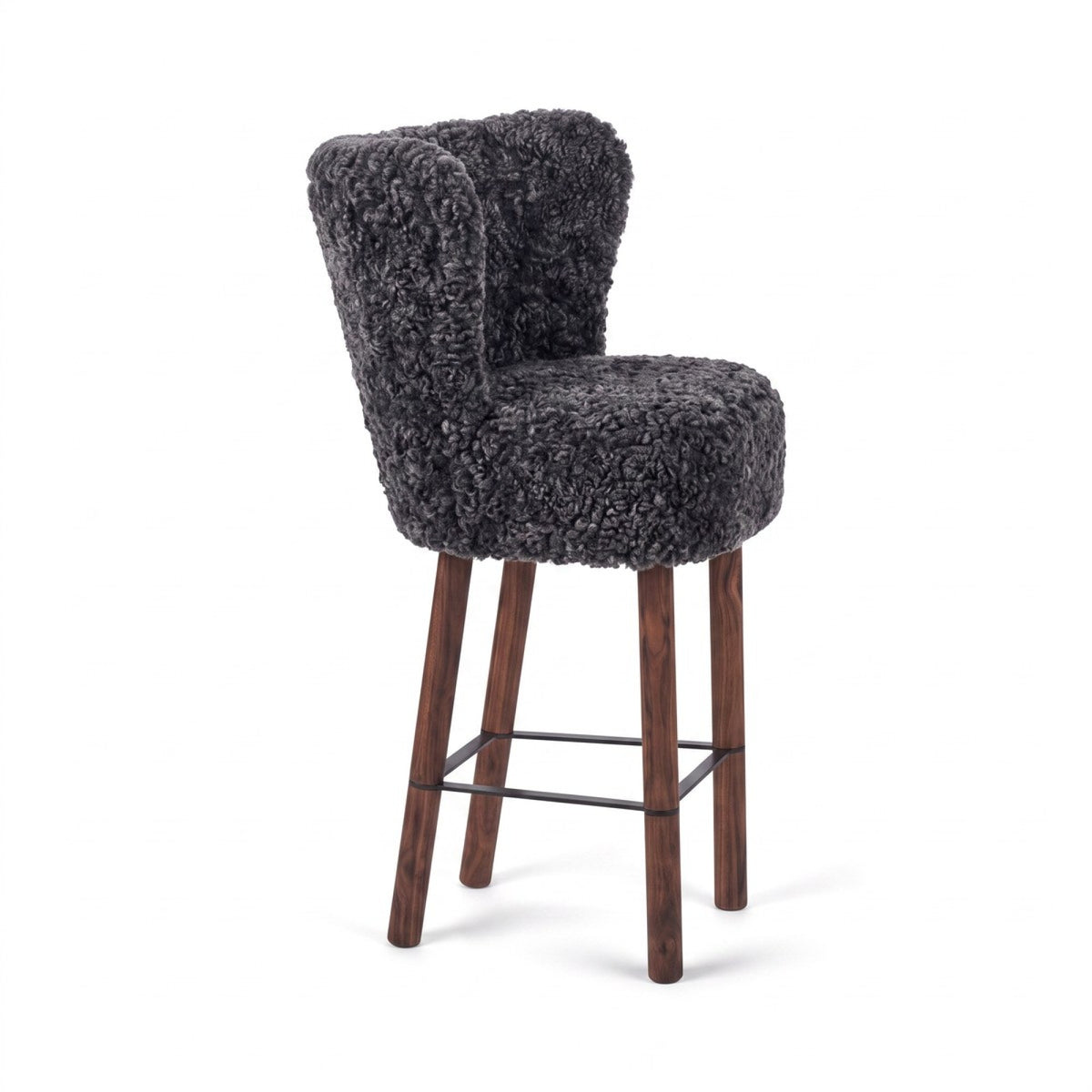 Emilia Bar Stool Anthracite / Walnut Legs w. Black Steel Frame