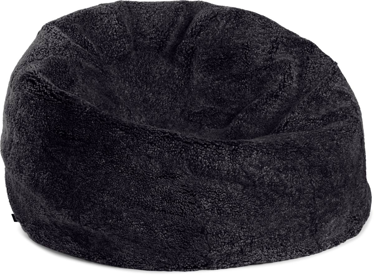 Round Sheepskin Bean Bag | Short Wool | Medium | Large Black / D29x29 in
