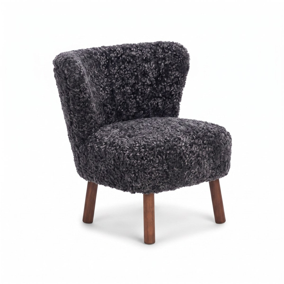 Emily Lounge Chair | Short Wool Anthracite / Walnut Legs