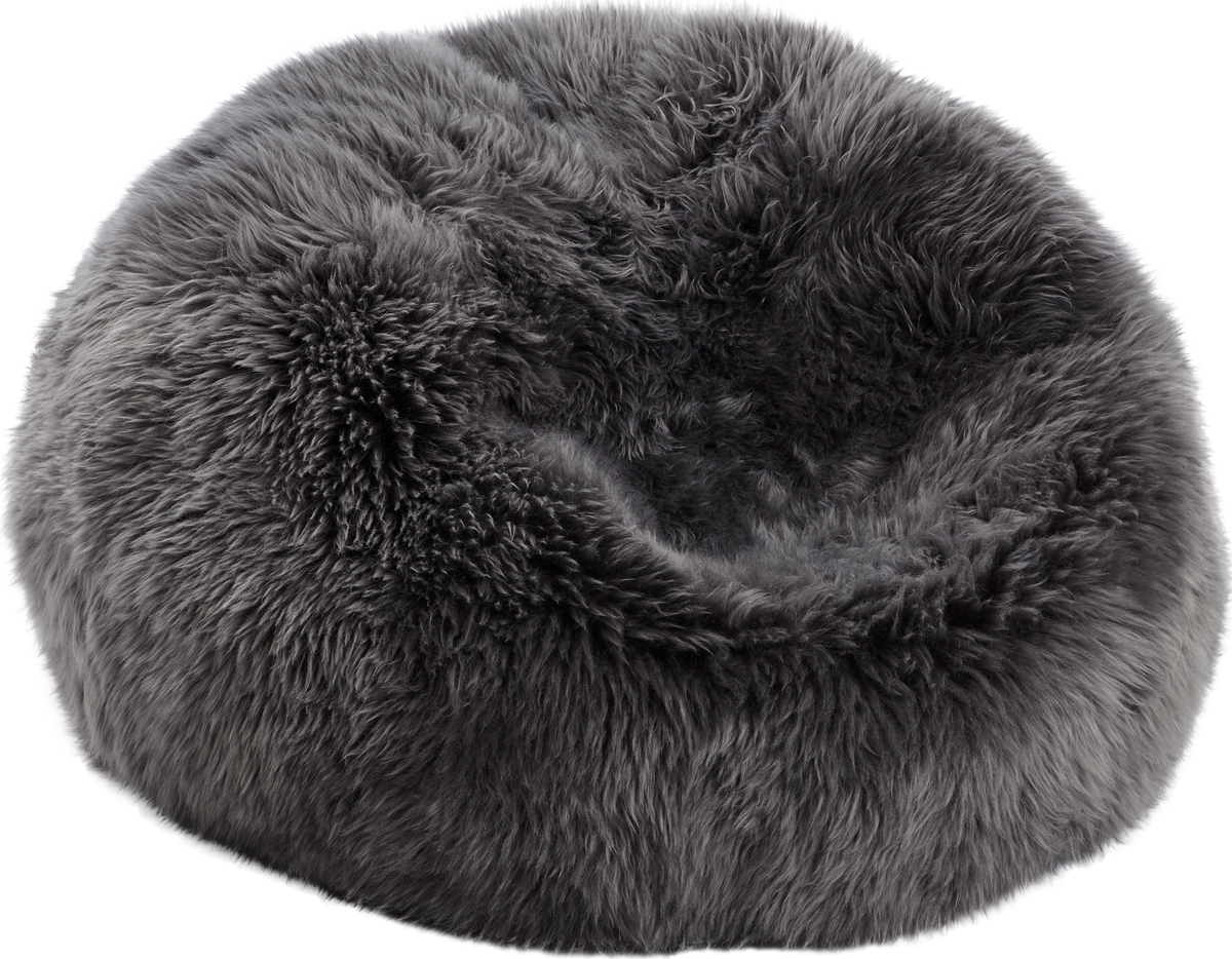 Round Sheepskin Bean Bag | Long Wool | Medium | Large Steel / D29x29 in