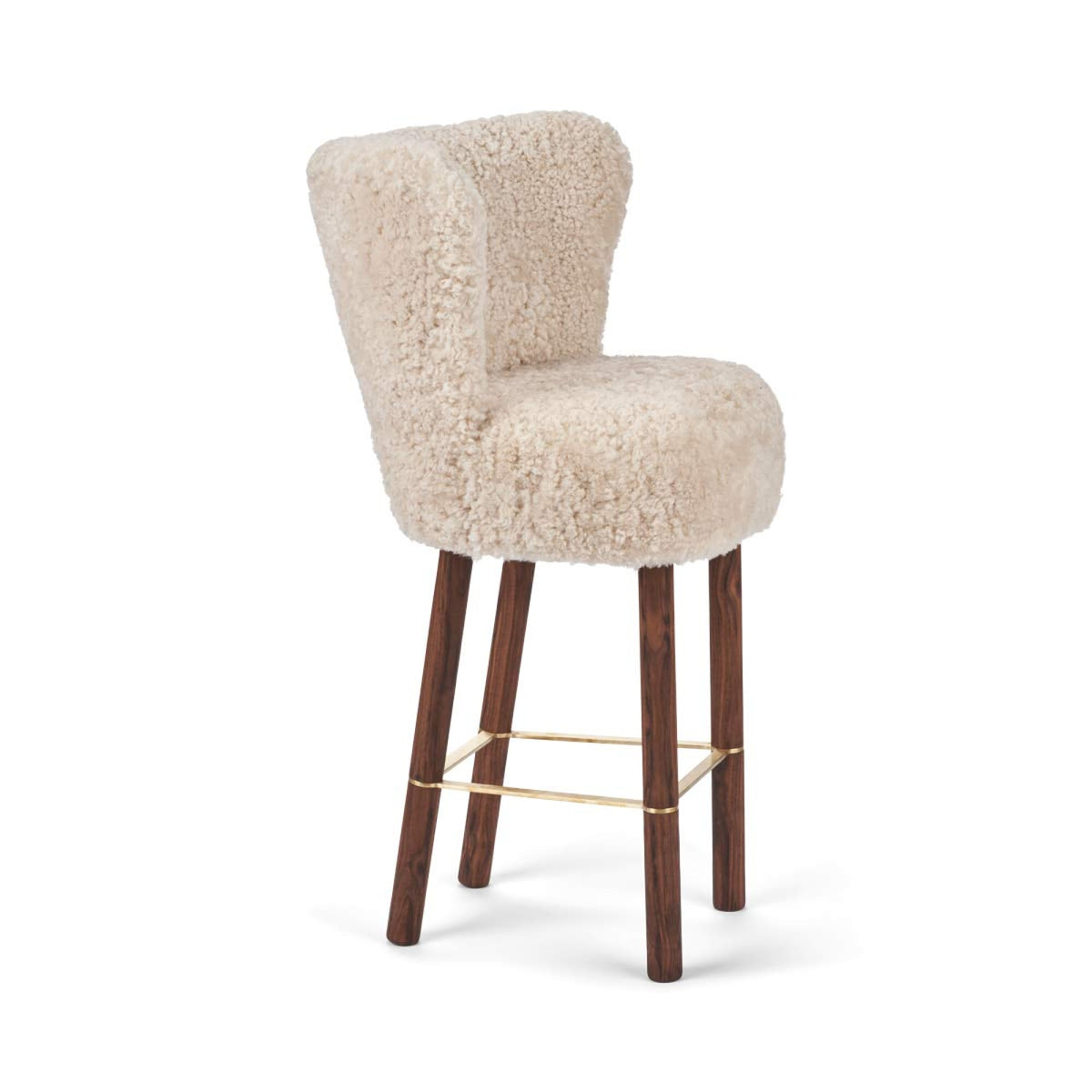 Emilia Bar Stool Pearl / Walnut Legs w. Brass Frame