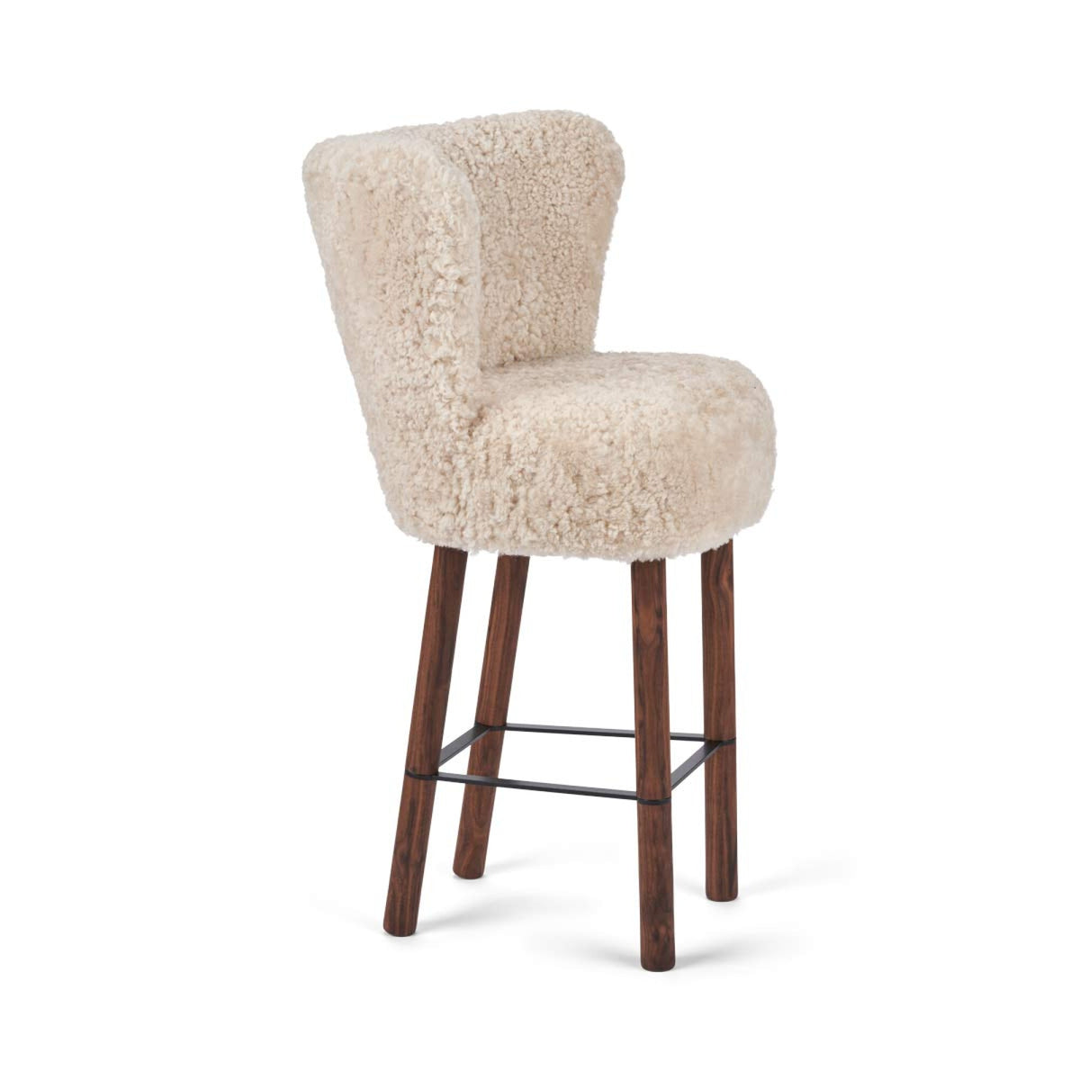 Emilia Bar Stool Pearl / Walnut Legs w. Black Steel Frame