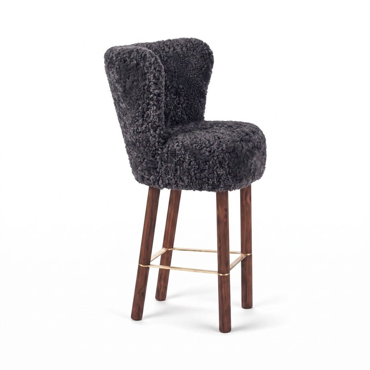 Emilia Bar Stool Anthracite / Walnut Legs w. Brass Frame