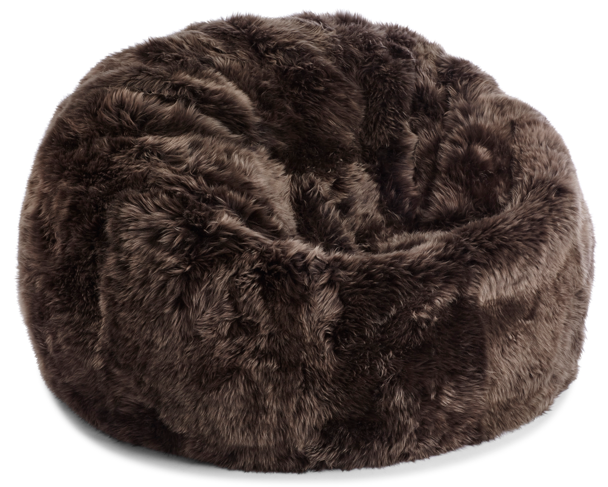 Round Sheepskin Bean Bag | Long Wool | Medium | Large Walnut / D37x36 in