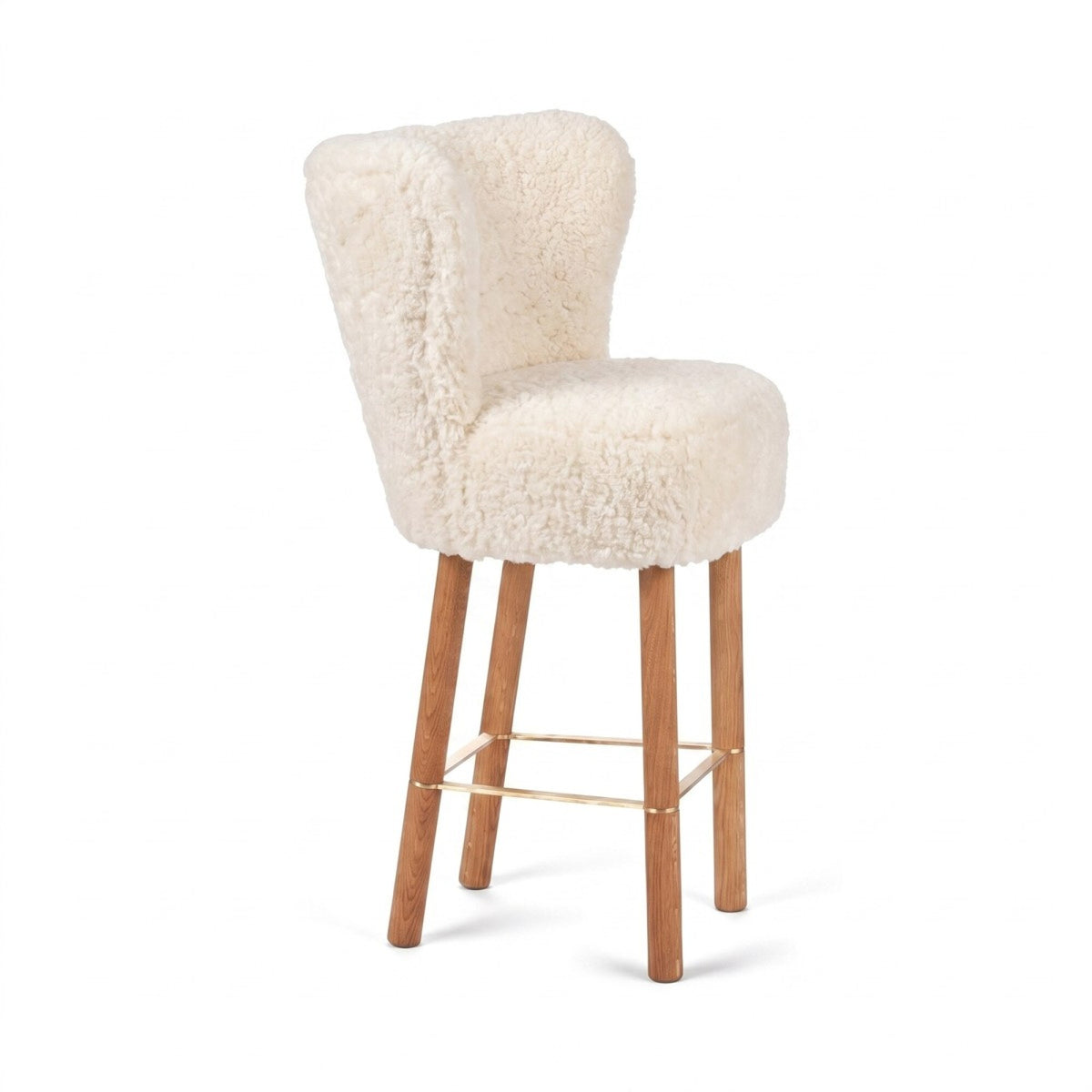 Emilia Bar Stool Ivory / Oak Legs w. Brass Frame