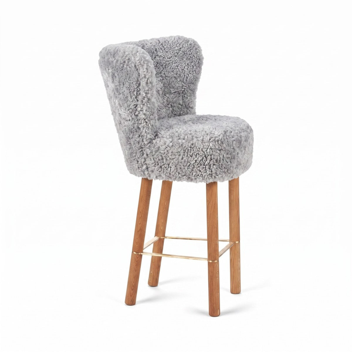 Emilia Bar Stool Light Grey / Oak Legs w. Brass Frame