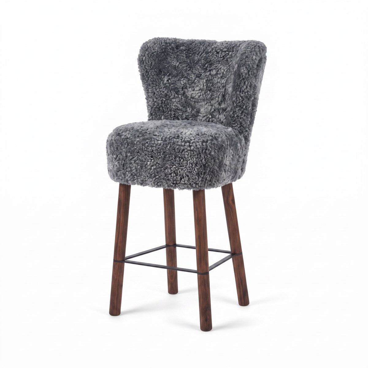 Emilia Bar Stool Light Grey / Walnut Legs w. Black Steel Frame