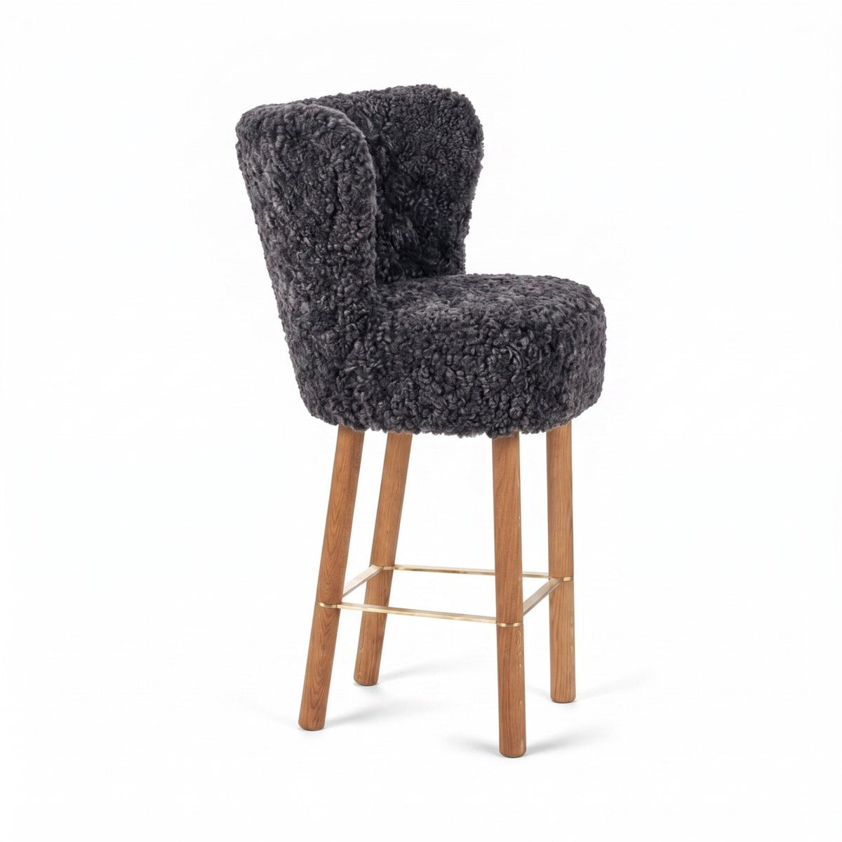 Emilia Bar Stool Anthracite / Oak Legs w. Brass Frame