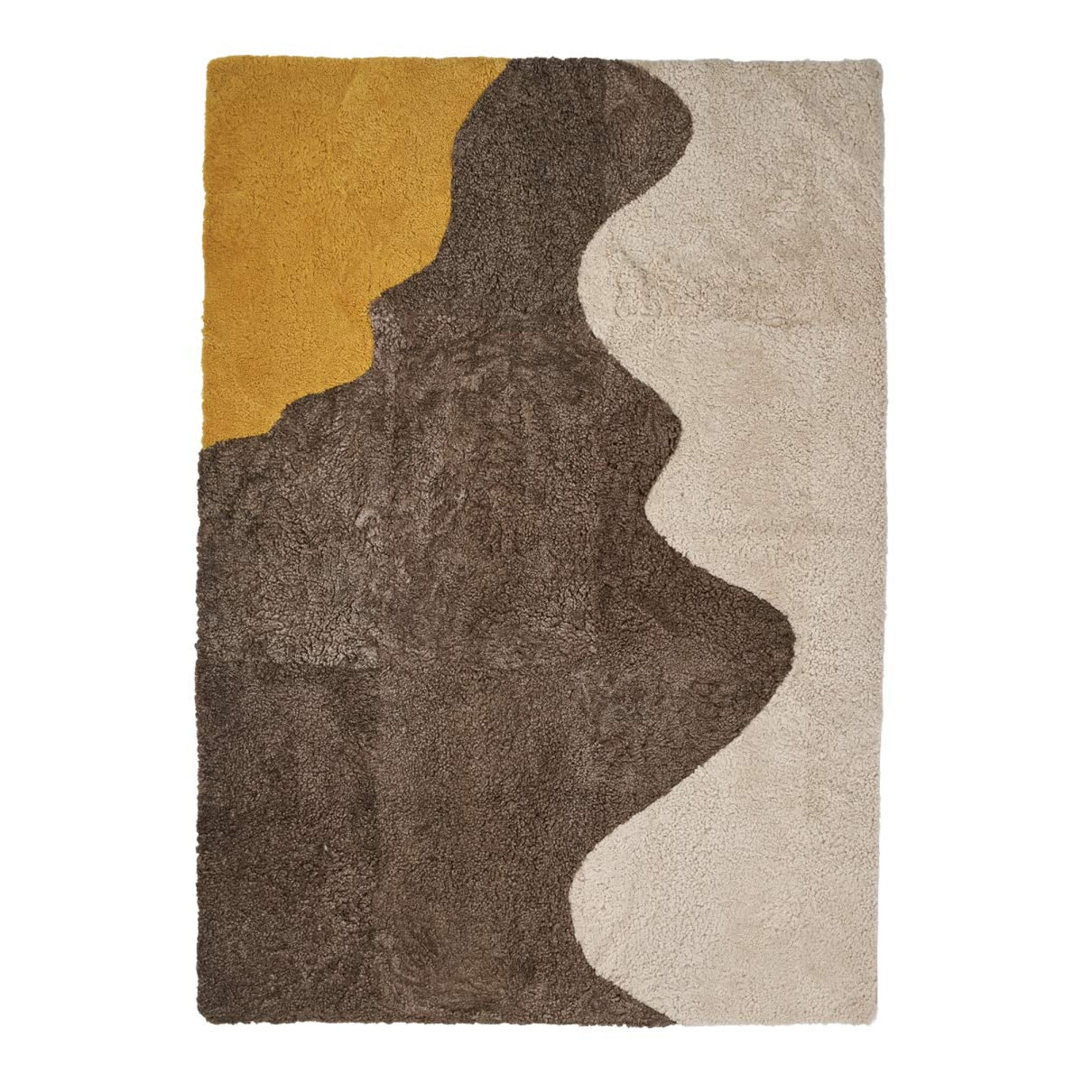 Short Wool Curly Sheepskin River Design Rug Yellow/Taupe/Pearl / 79x59 in