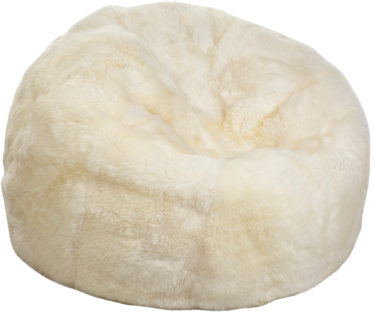 Round Sheepskin Bean Bag | Long Wool | Medium | Large Ivory / D37x36 in