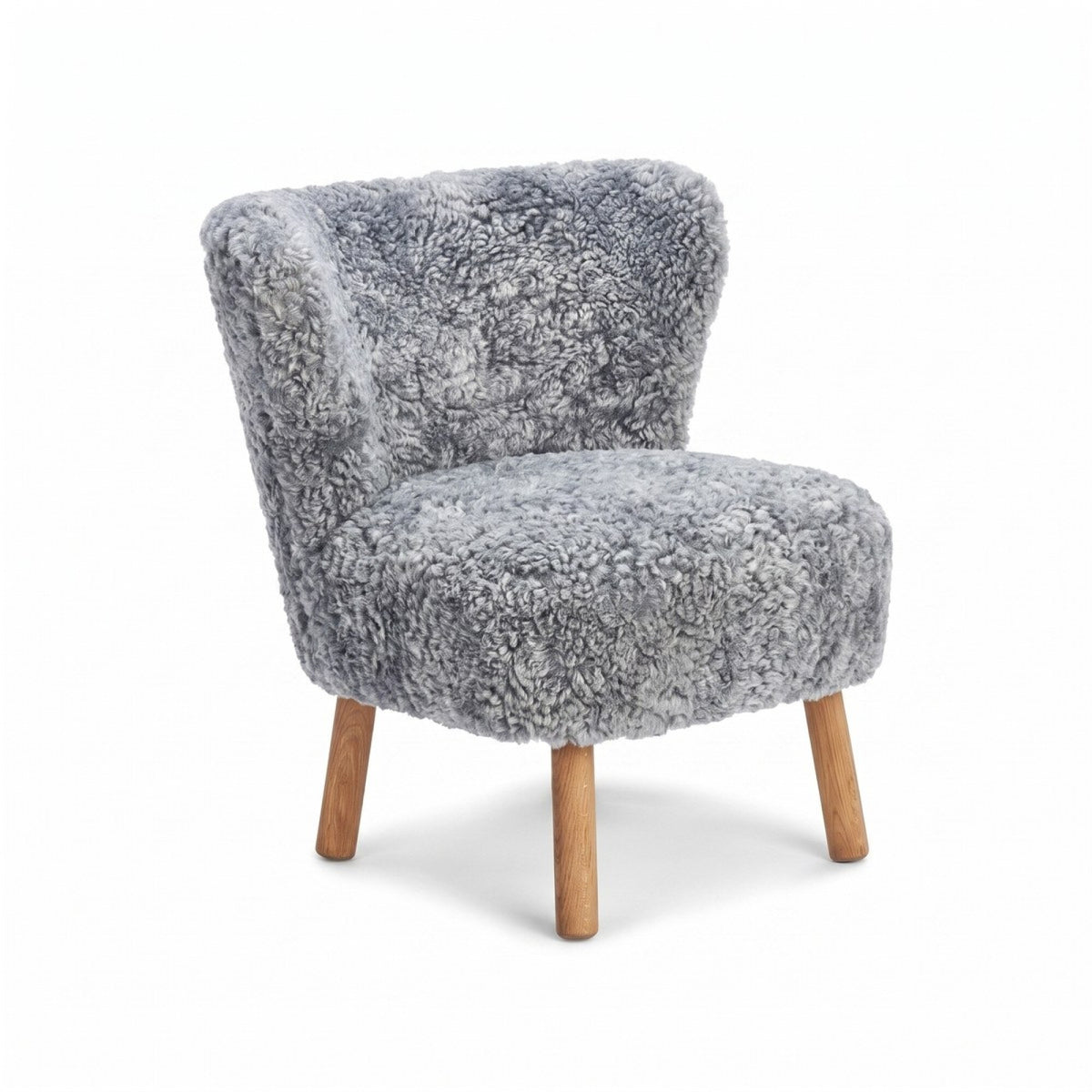 Emily Lounge Chair | Short Wool Light Grey / Oak Legs