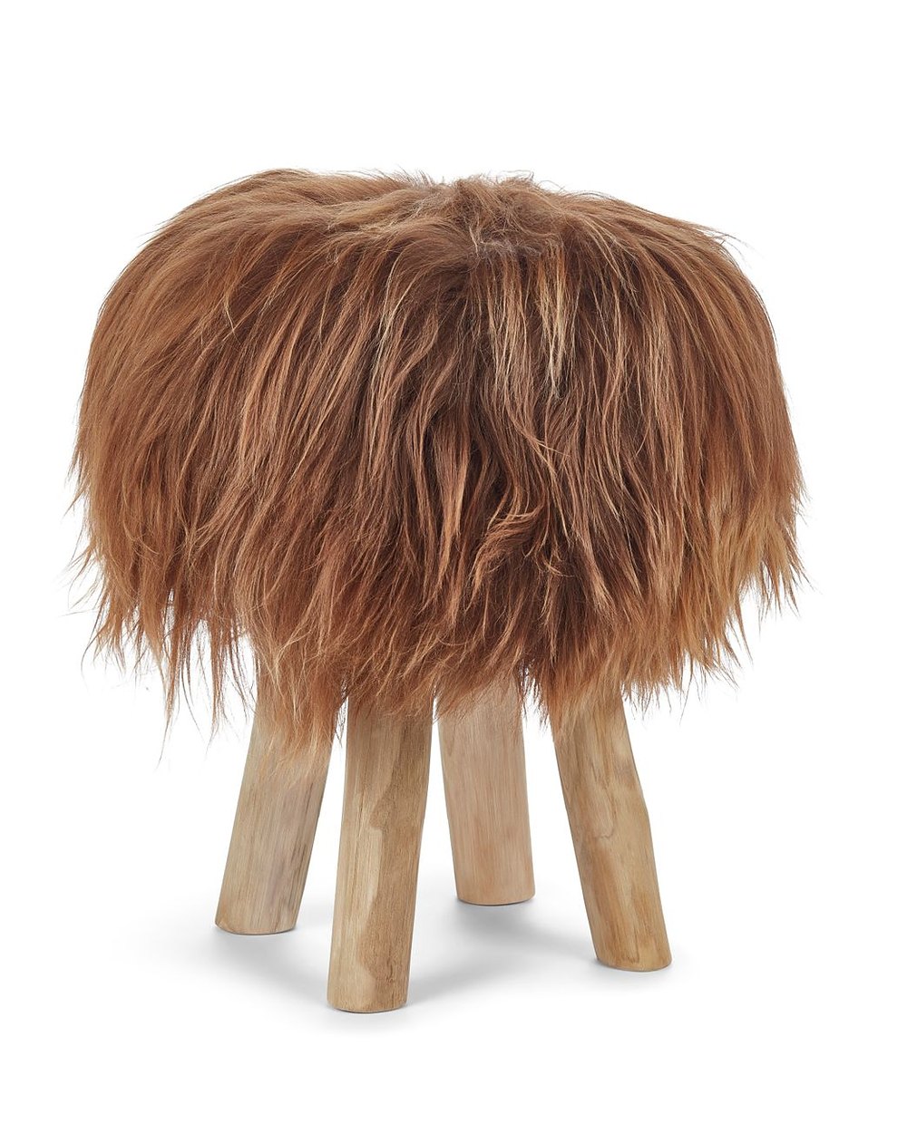 Theo stool with a rusty brown Icelandic long hair cover