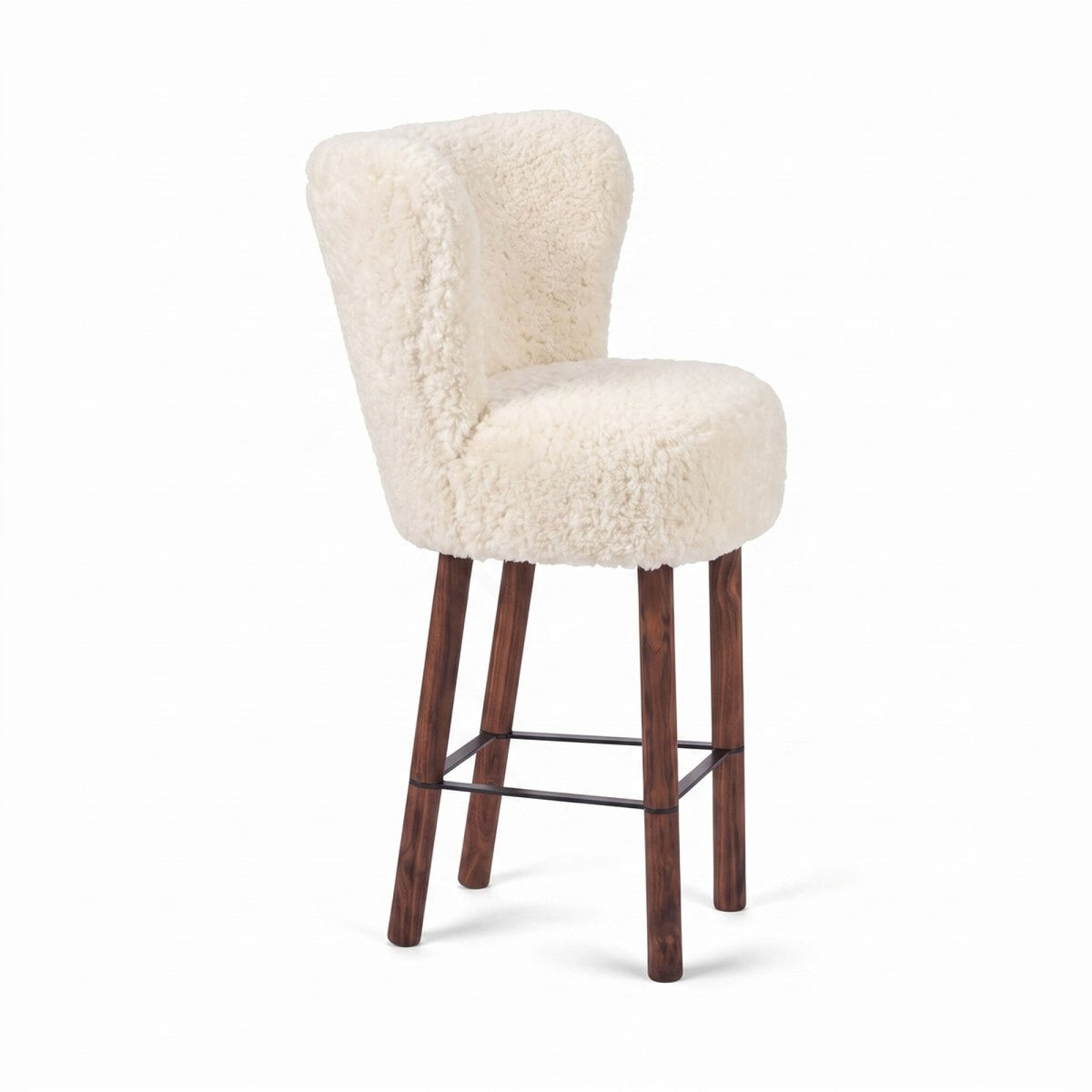 Emilia Bar Stool Ivory / Walnut Legs w. Black Steel Frame