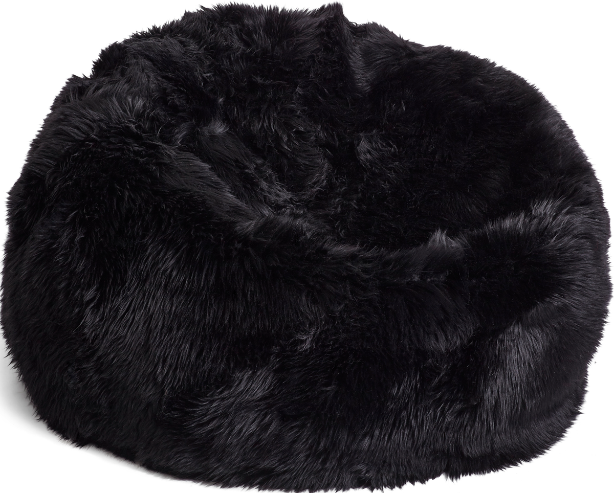 Round Sheepskin Bean Bag | Long Wool | Medium | Large Black / D37x36 in