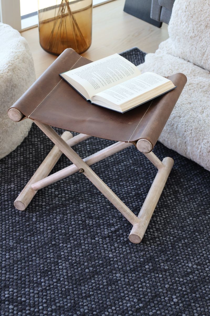 Calf leather Stool |16x13x16 in Dark Brown