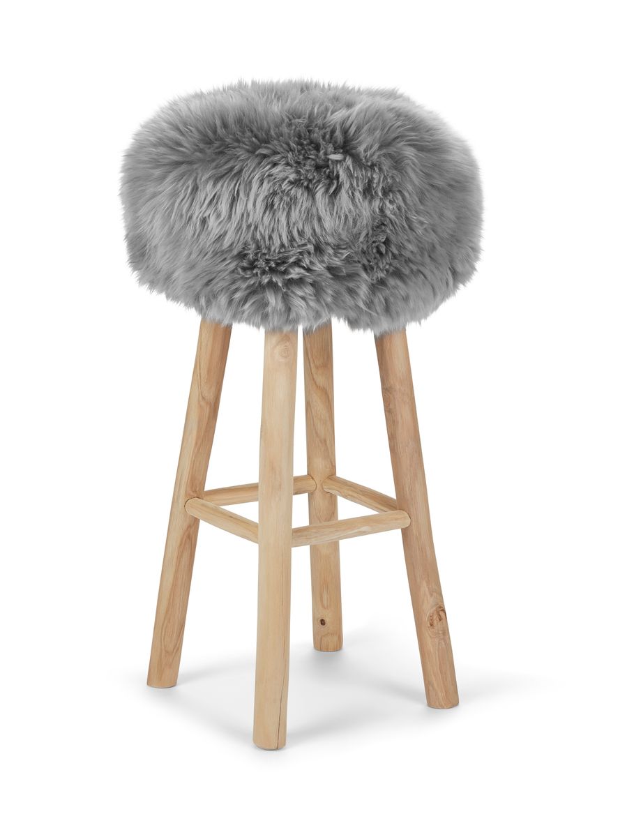 Long Wool Stool Cover Light Grey