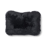 Long-Wool Sheepskin Cushion | 34x52 cm Charcoal/Black