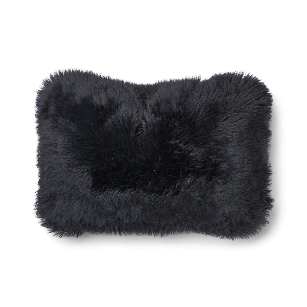 Long-Wool Sheepskin Cushion | 20x20 in | 13x20 in Charcoal/Black