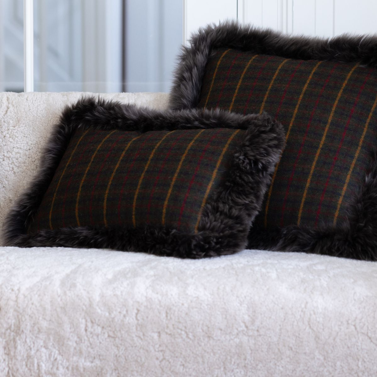 Wool Cushion | Doublesided | LW trim | 20x20 in | 13x20 in Cocoa-Dark Brown/Taupe