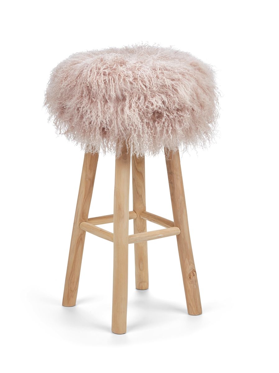 Theo Bar Stool + Cover | Oak Legs | Tibet Sheepskin Dove