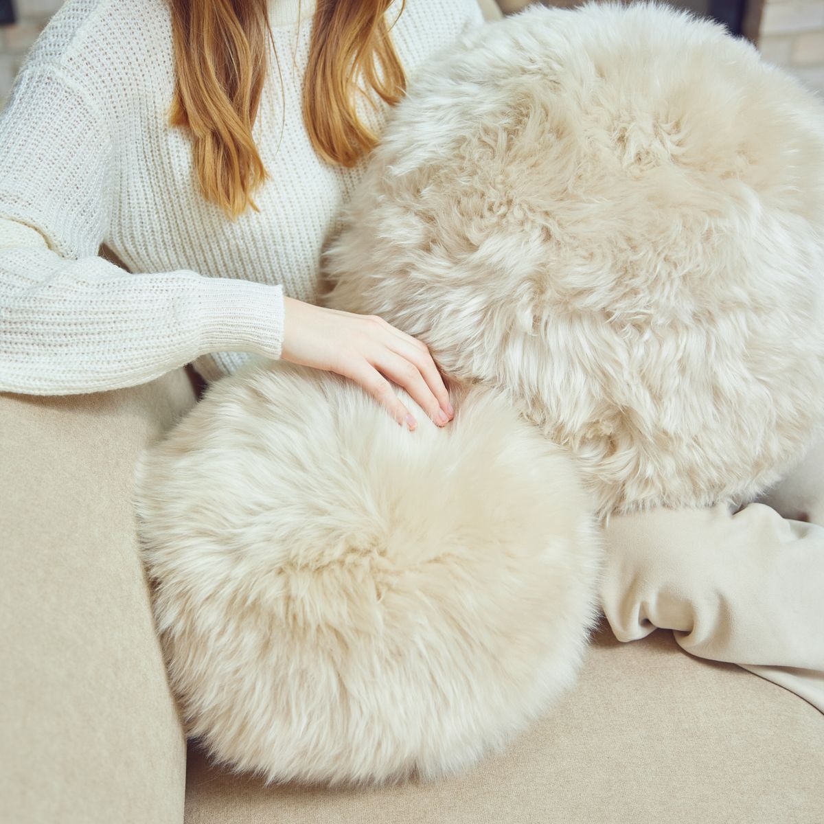 Angelite Cushion | D10 in | D12 in | D14 in | Long Wool Black