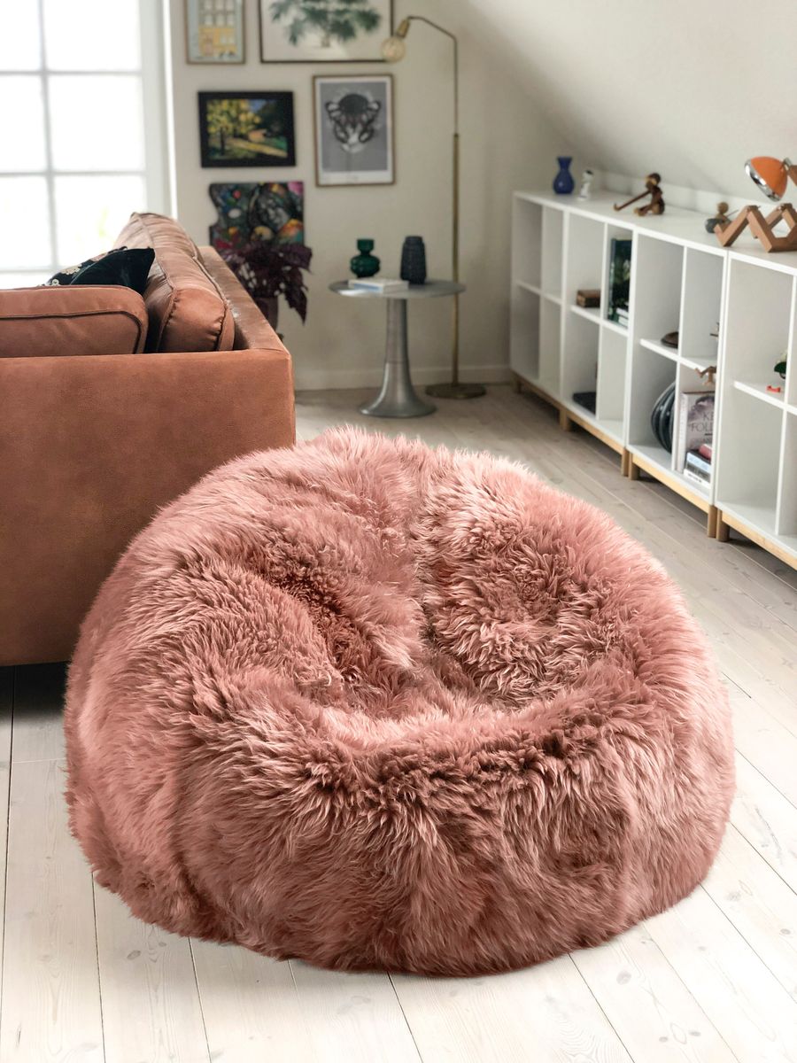 Round Sheepskin Bean Bag | Long Wool | Large | Rose Rosa