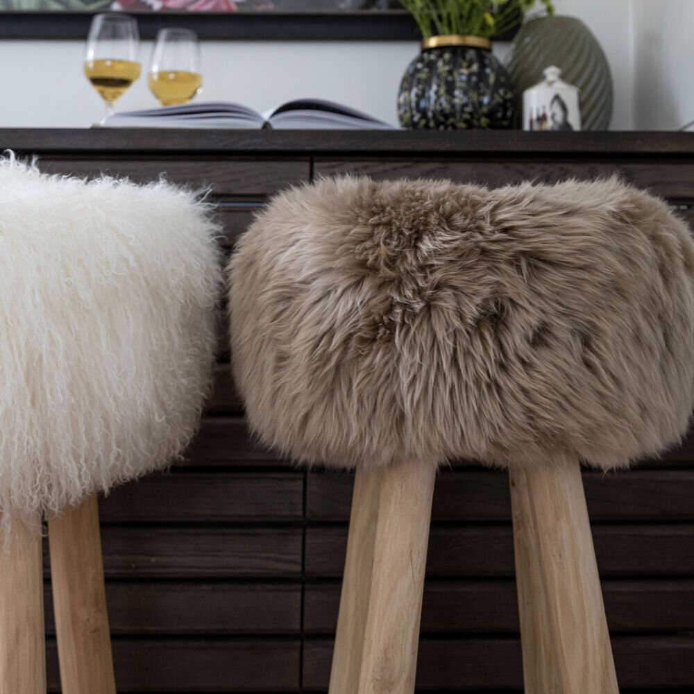 Theo Bar Stool + Cover | Oak Legs | New Zealand Sheepskin Walnut