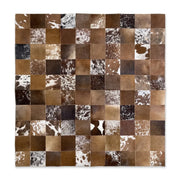 Cow Hide Design Rug | Brown and White Patchwork | 79x79 in